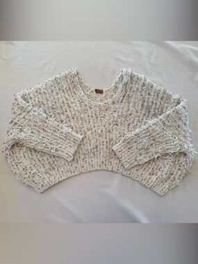 POL Womens Large Oversized Chunky Knit Sweater Cream Confetti Boho